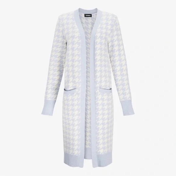 Express Blue White Open Front Duster Cardigan Pockets Size Small - Picture 1 of 10